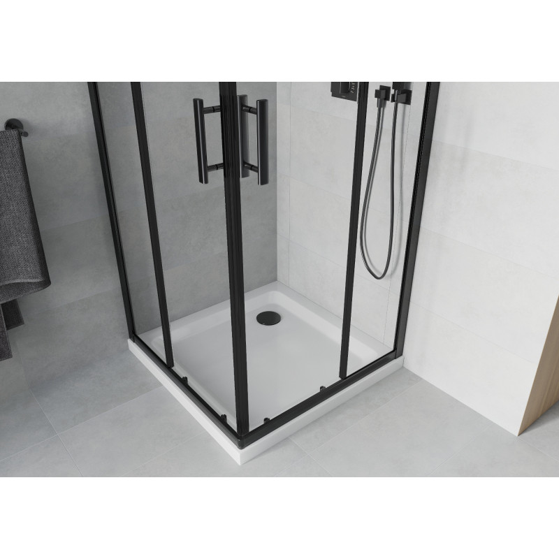 Mexen Rio Quadratische Duschkabine 70 x 70 cm, transparent, schwarz + Duschwanne Flat, weiß - 860-070-070-70-00-4010B