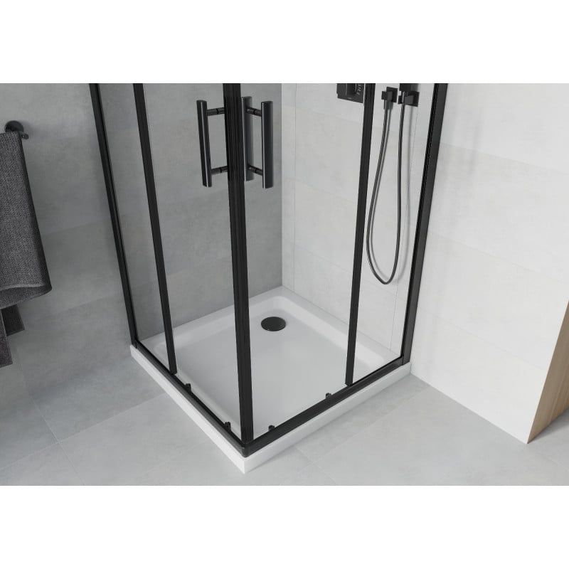 Mexen Rio cabine de douche carrée 80 x 80 cm, transparente, noire + receveur Flat, blanc - 860-080-080-70-00-4010B