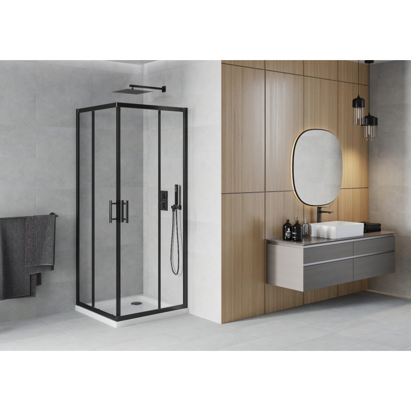 Mexen Rio vierkante douchecabine 80 x 80 cm, transparant, zwart + Flat douchebak, wit - 860-080-080-70-00-4010B