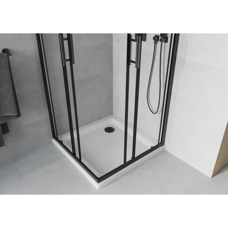 Mexen Rio kvadratna tuš kabina 90 x 90 cm, prozirna, crna + Flat tuš kada, bijela - 860-090-090-70-00-4010B