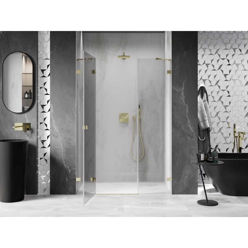 Mexen Lunar left hinged shower door 135 cm, transparent, gold - 834S-135-050-50-00-L