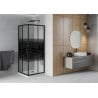 Mexen Rio cabine de douche carrée 90 x 90 cm, bandes noires, noir + receveur plat, blanc - 860-090-090-70-20-4010B