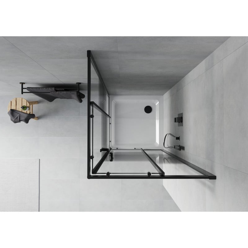 Mexen Rio kabina prysznicowa kwadratowa 90 x 90 cm, czarne pasy, czarna + brodzik Flat, biały - 860-090-090-70-20-4010B