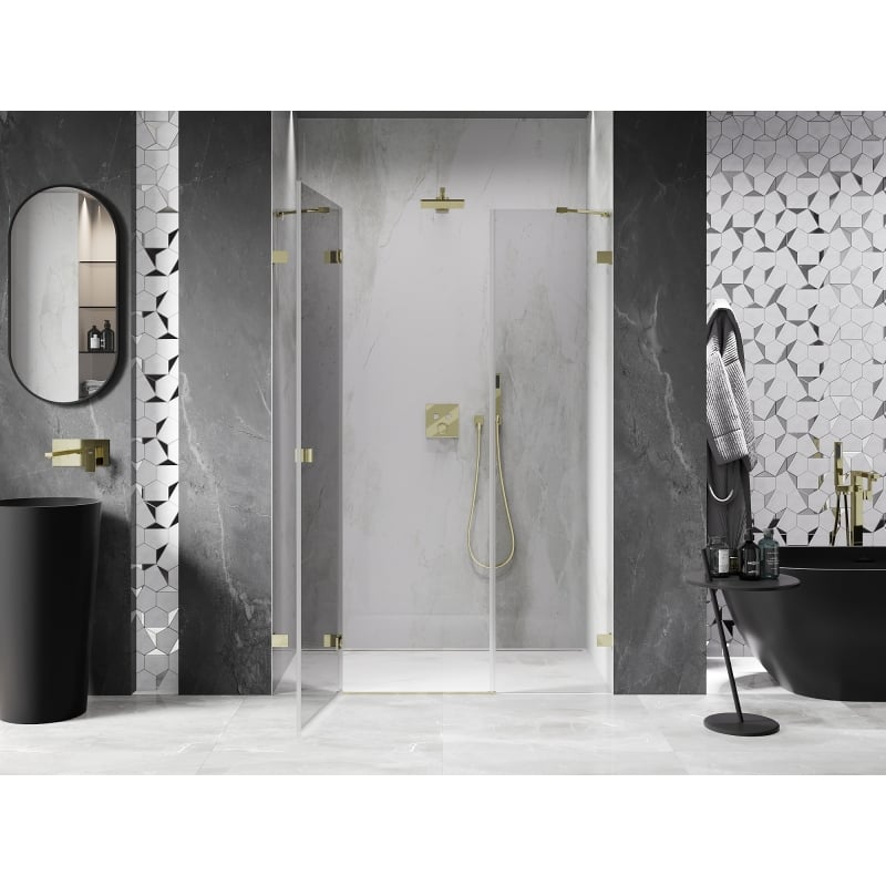 Mexen Lunar 160 cm Left-Hinged Shower Door, Transparent, Gold - 834S-160-050-50-00-L