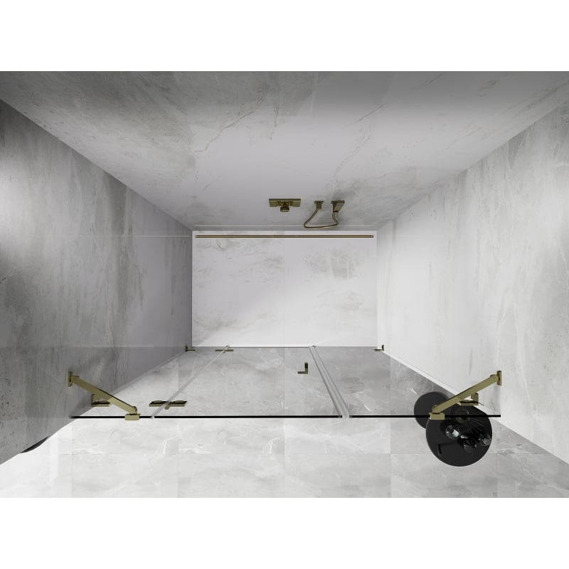 Mexen Lunar 160 cm Left-Hinged Shower Door, Transparent, Gold - 834S-160-050-50-00-L