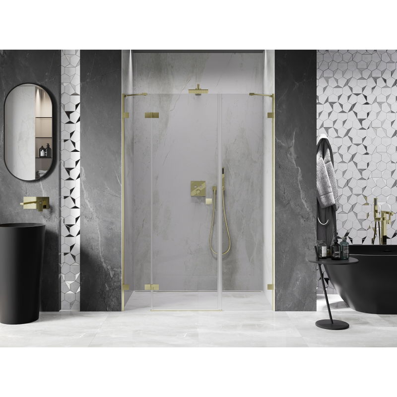 Mexen Lunar 120 cm Left-Hinged Shower Door, Transparent, Brushed Gold - 834S-120-050-55-00-L