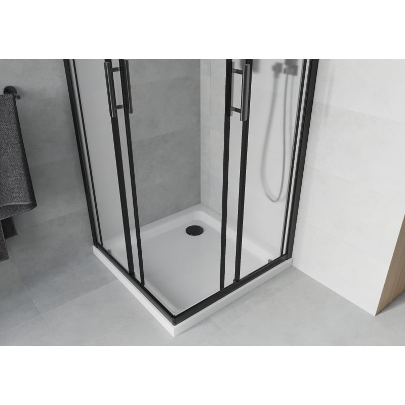 Mexen Rio cabina de ducha cuadrada 70 x 70 cm, escarcha, negra + plato de ducha Flat, blanco - 860-070-070-70-30-4010B