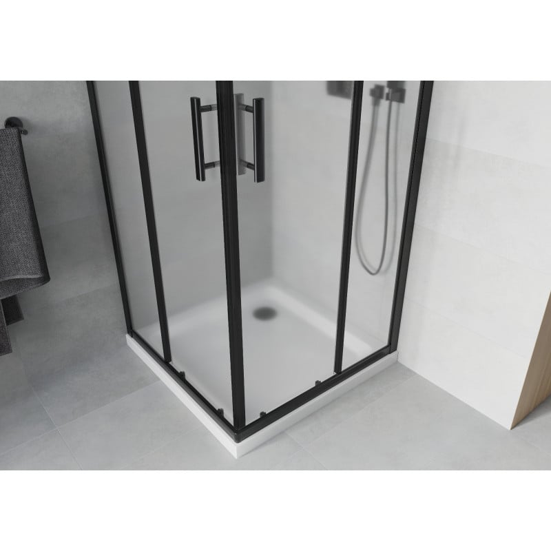 Mexen Rio cabine de douche carrée 80 x 80 cm, dépoli, noir + receveur Flat, blanc - 860-080-080-70-30-4010B