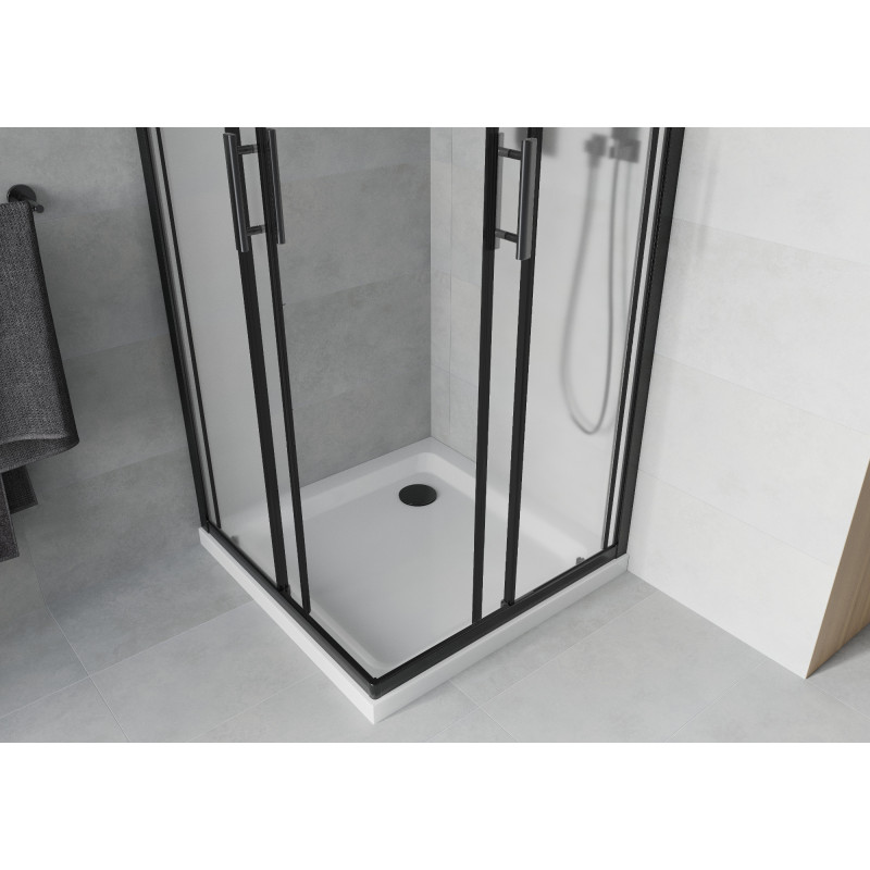 Mexen Rio kvadratna tuš kabina 80 x 80 cm, mraz, črna + tuš kad Flat, bela - 860-080-080-70-30-4010B