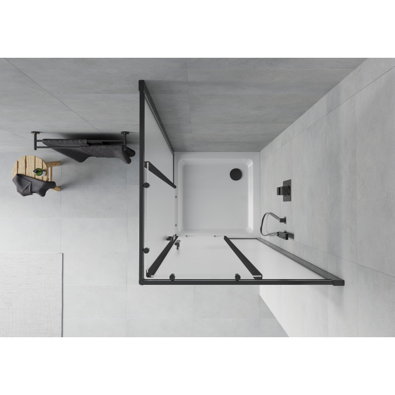 Mexen Rio vierkante douchecabine 80 x 80 cm, ijsglas, zwart + Flat douchebak, wit - 860-080-080-70-30-4010B