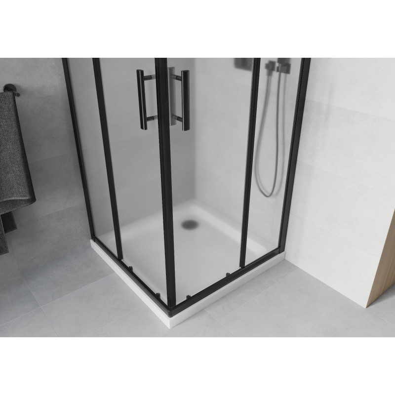 Mexen Rio cabina de ducha cuadrada 90 x 90 cm, escarchado, negro + plato de ducha Flat, blanco - 860-090-090-70-30-4010B