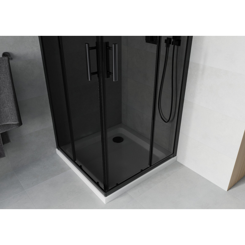 Mexen Rio cabina de ducha cuadrada 70 x 70 cm, grafito, negro + plato de ducha Flat, blanco - 860-070-070-70-40-4010B