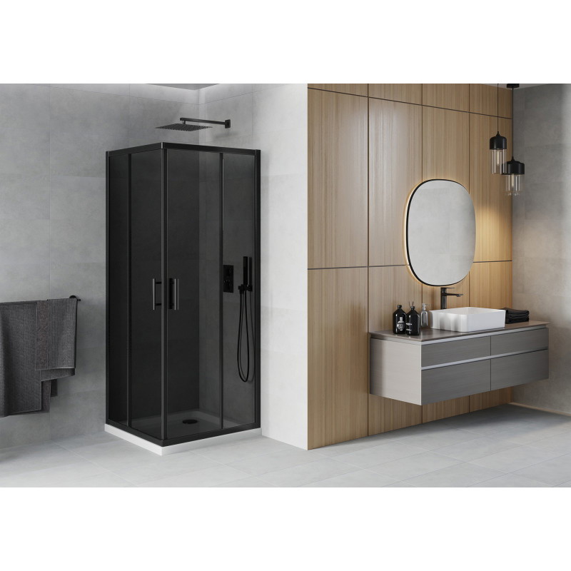 Mexen Rio cabina de ducha cuadrada 80 x 80 cm, grafito, negro + plato de ducha Flat, blanco - 860-080-080-70-40-4010B