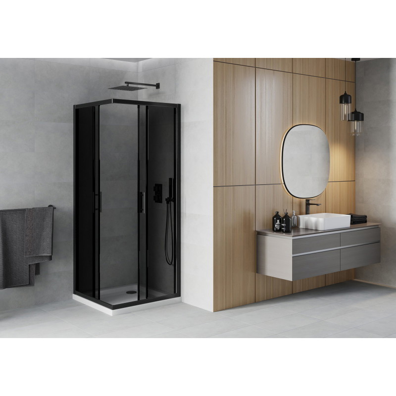 Mexen Rio kvadratna tuš kabina 90 x 90 cm, grafitna, črna + pladenj Flat, bel - 860-090-090-70-40-4010B
