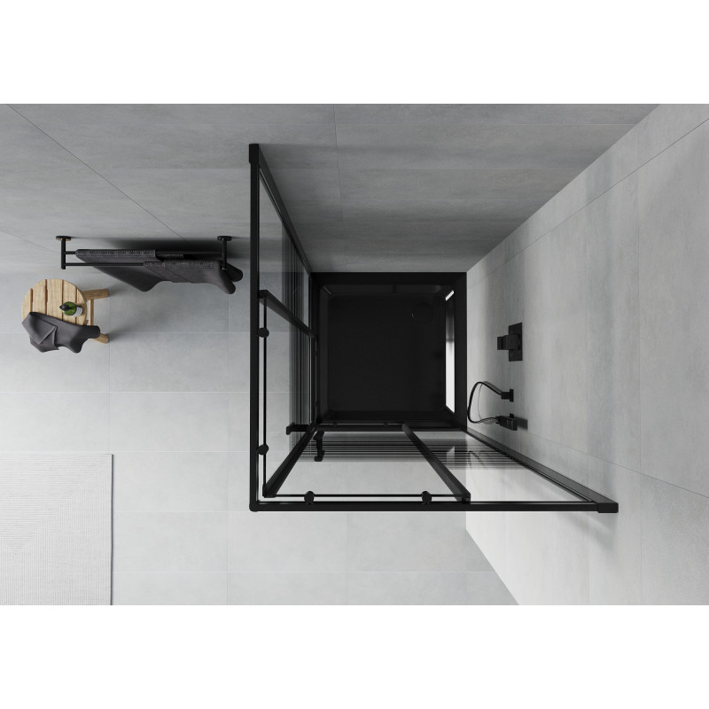 Mexen Rio kabina prysznicowa kwadratowa 80 x 80 cm, czarne pasy, czarna + brodzik Flat, czarny - 860-080-080-70-20-4070B