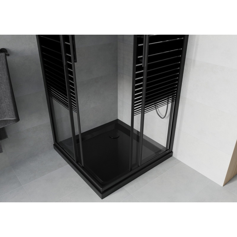Mexen Rio četvrtasta tuš kabina 90 x 90 cm, crne pruge, crna + Flat tuš kada, crna - 860-090-090-70-20-4070B