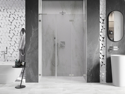 Mexen Lunar-F L porta de duche dobrável direita 135 cm, transparente, níquel escovado - 836SL-135-050-97-00-P