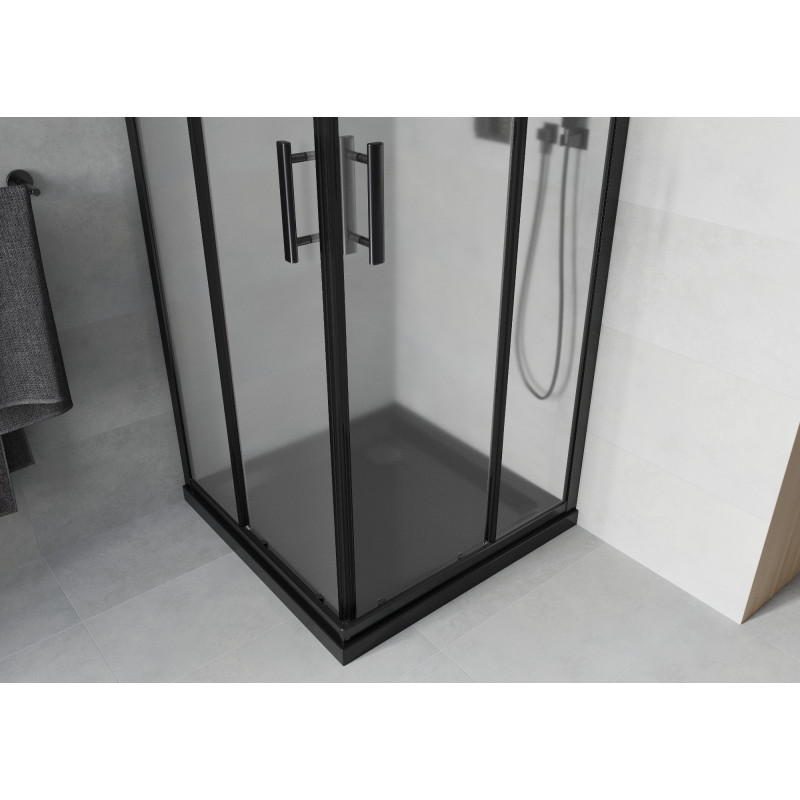 Mexen Rio quadratische Duschkabine 90 x 90 cm, matt, schwarz + Duschwanne Flat, schwarz - 860-090-090-70-30-4070B