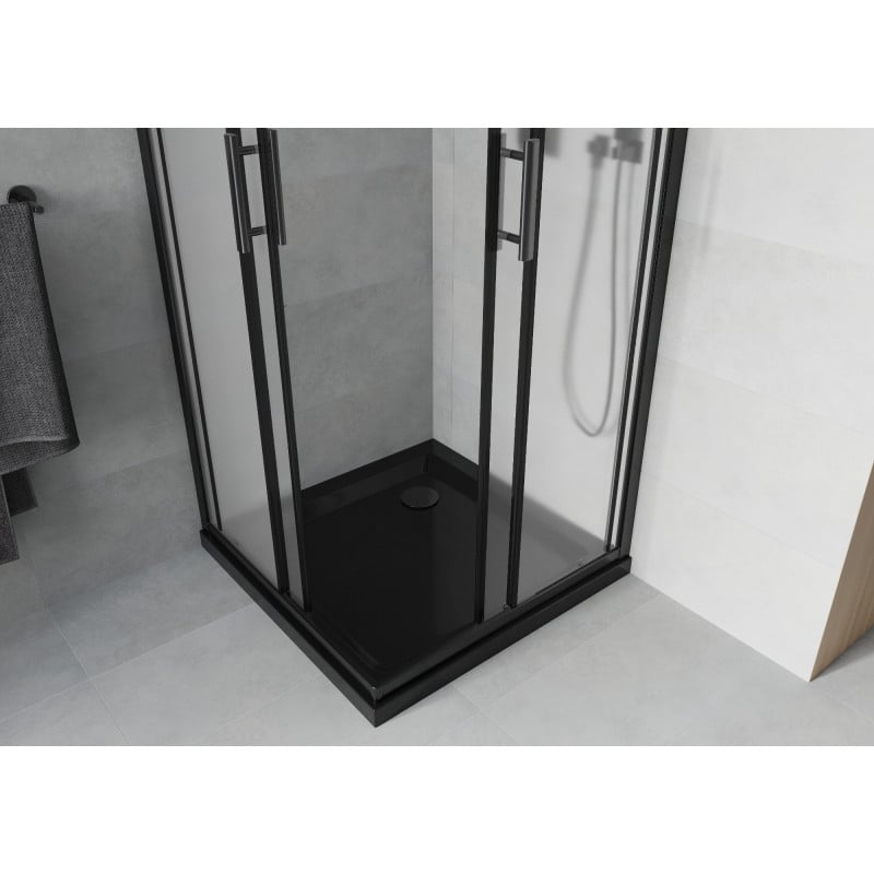 Mexen Rio kabina prysznicowa kwadratowa 90 x 90 cm, szron, czarna + brodzik Flat, czarny - 860-090-090-70-30-4070B
