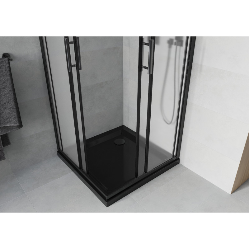 Mexen Rio quadratische Duschkabine 90 x 90 cm, matt, schwarz + Duschwanne Flat, schwarz - 860-090-090-70-30-4070B