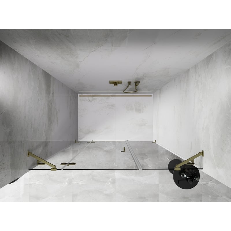 Mexen Lunar porte de douche battante gauche 140 cm, transparent, doré brossé - 834S-140-050-55-00-L