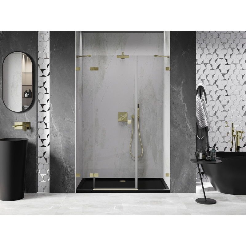 Mexen Lunar hinged shower door left 145 cm, transparent, brushed gold - 834S-145-050-55-00-L