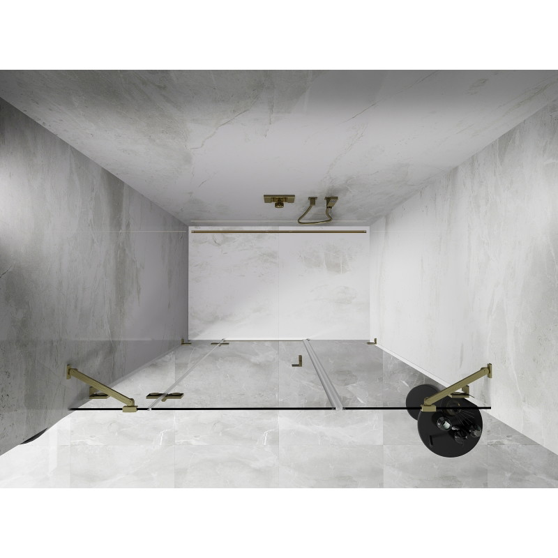 Mexen Lunar hinged shower door left 145 cm, transparent, brushed gold - 834S-145-050-55-00-L