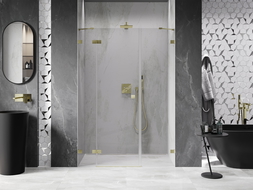 Mexen Lunar douchedeur scharnierend links 155 cm, transparant, goud geborsteld - 834S-155-050-55-00-L