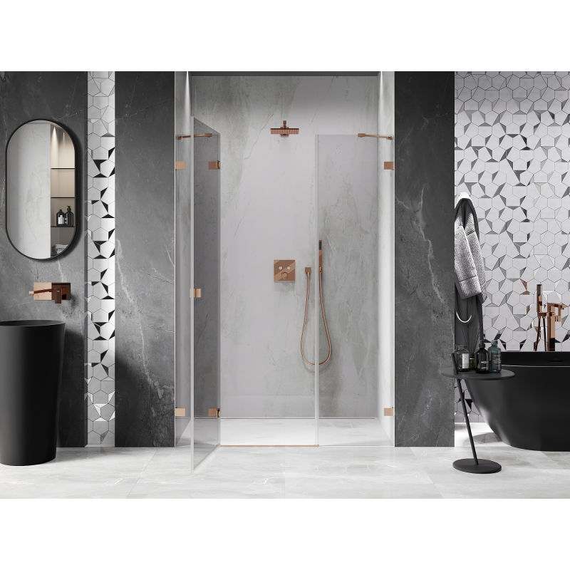 Mexen Lunar left hinged shower door 130 cm, transparent, brushed copper - 834S-130-050-65-00-L