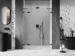 Mexen Lunar dušiuksed pööratavad vasak 140 cm, läbipaistvad, mustad - 834S-140-050-70-00-L