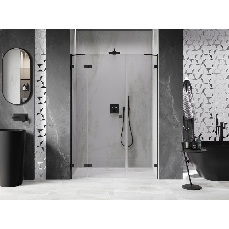 Mexen Lunar drzwi prysznicowe uchylne lewe 140 cm, transparent, czarne - 834S-140-050-70-00-L