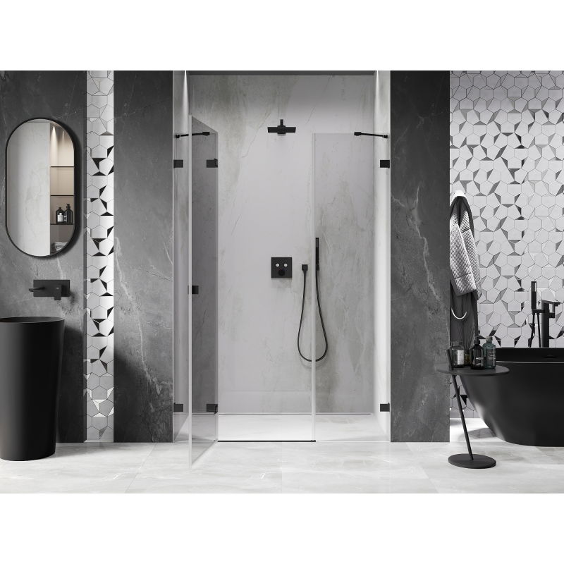 Mexen Lunar left-hand hinged shower door 150 cm, transparent, black - 834S-150-050-70-00-L
