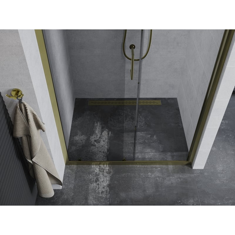 Mexen Apia 125 cm Schiebetür Duschwand, transparent, gold - 845-125-000-50-00