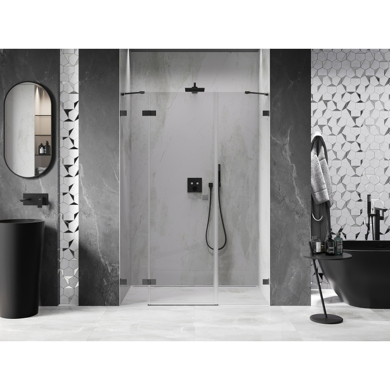 Mexen Lunar drzwi prysznicowe uchylne lewe 130 cm, transparent, gun metal - 834S-130-050-95-00-L