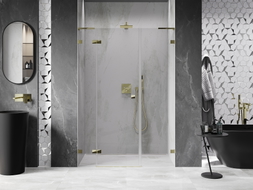 Mexen Lunar L lijeva zakretna tuš vrata 160 cm, prozirna, zlatna - 834SL-160-050-50-00-L