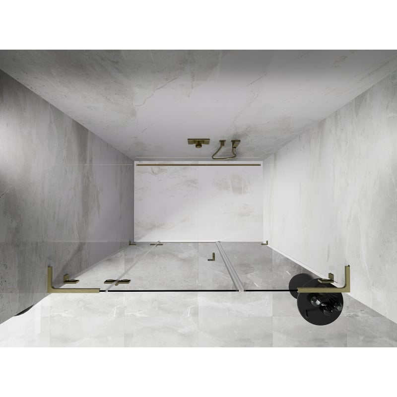 Mexen Lunar L drzwi prysznicowe uchylne lewe 135 cm, transparent, złote szczotkowane - 834SL-135-050-55-00-L