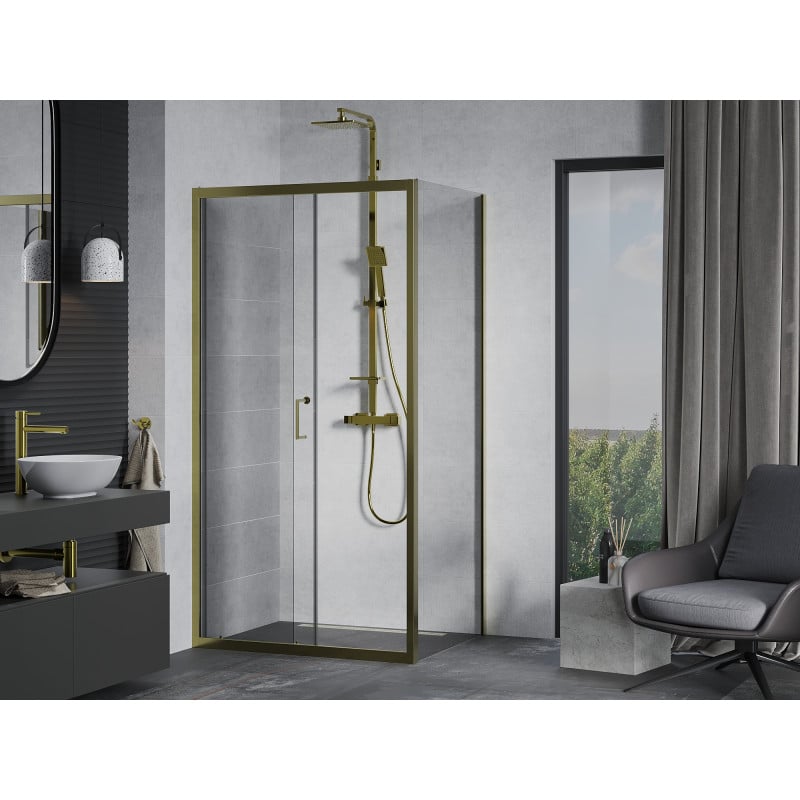 Mexen Apia cabina doccia scorrevole 90 x 100 cm, trasparente, oro - 840-090-100-50-00