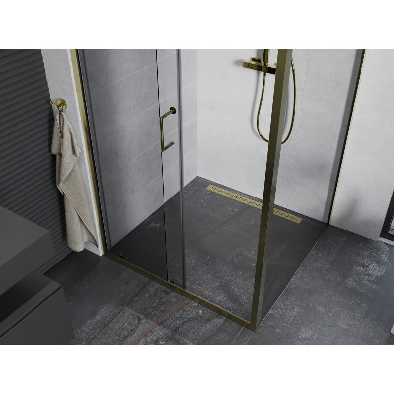Mexen Apia cabina doccia scorrevole 90 x 100 cm, trasparente, oro - 840-090-100-50-00