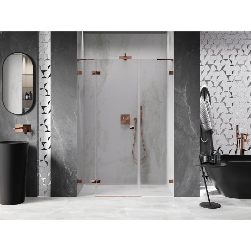Mexen Lunar L porte de douche battante gauche 140 cm, transparent, or rose - 834SL-140-050-60-00-L