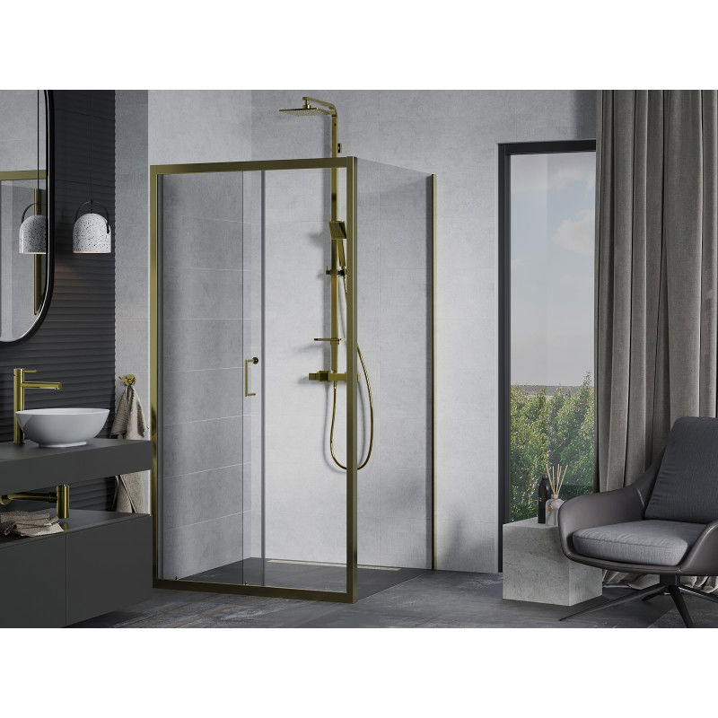 Mexen Apia schiebbar Duschkabine 100 x 100 cm, transparent, mat Gold - 840-100-100-50-00