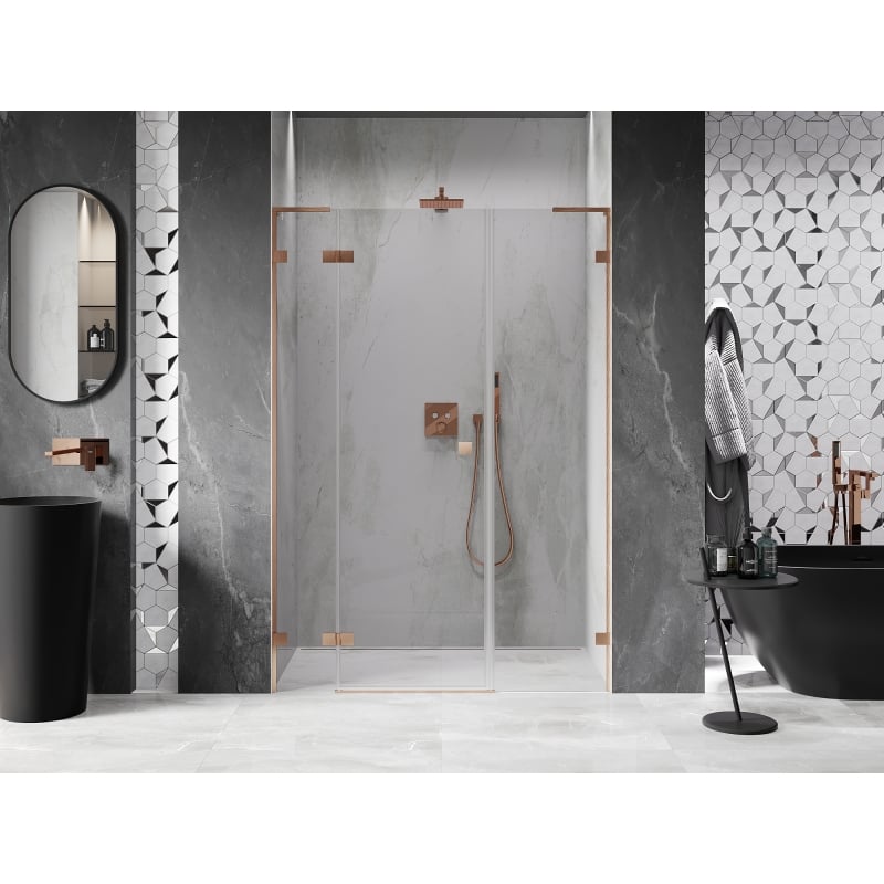 Mexen Lunar L Left Hinged Shower Door 130 cm, Transparent, Brushed Copper - 834SL-130-050-65-00-L