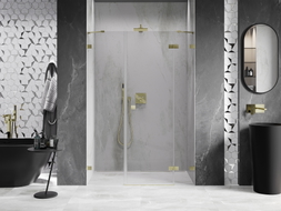 Mexen Lunar desna preklopna tuš vrata 160 cm, prozirna, zlatna brušena - 834S-160-050-55-00-P