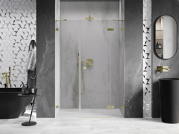 Mexen Lunar draaibare douchedeur rechts 160 cm, transparant, geborsteld goud - 834S-160-050-55-00-P