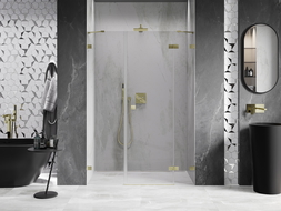 Mexen Lunar porte de douche pivotante droite 160 cm, transparent, or brossé - 834S-160-050-55-00-P
