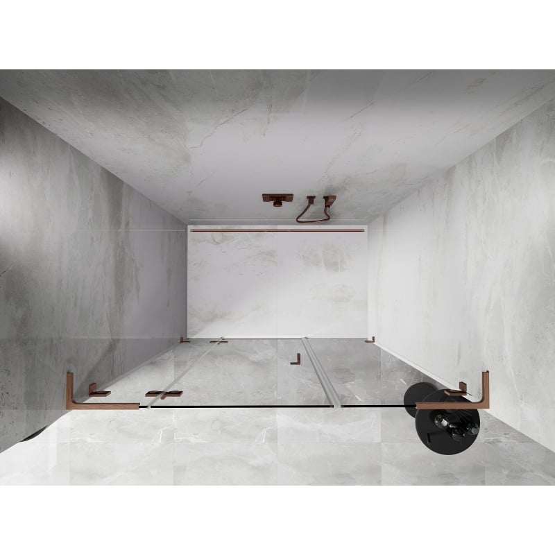 Mexen Lunar L drzwi prysznicowe uchylne lewe 135 cm, transparent, miedź szczotkowana - 834SL-135-050-65-00-L