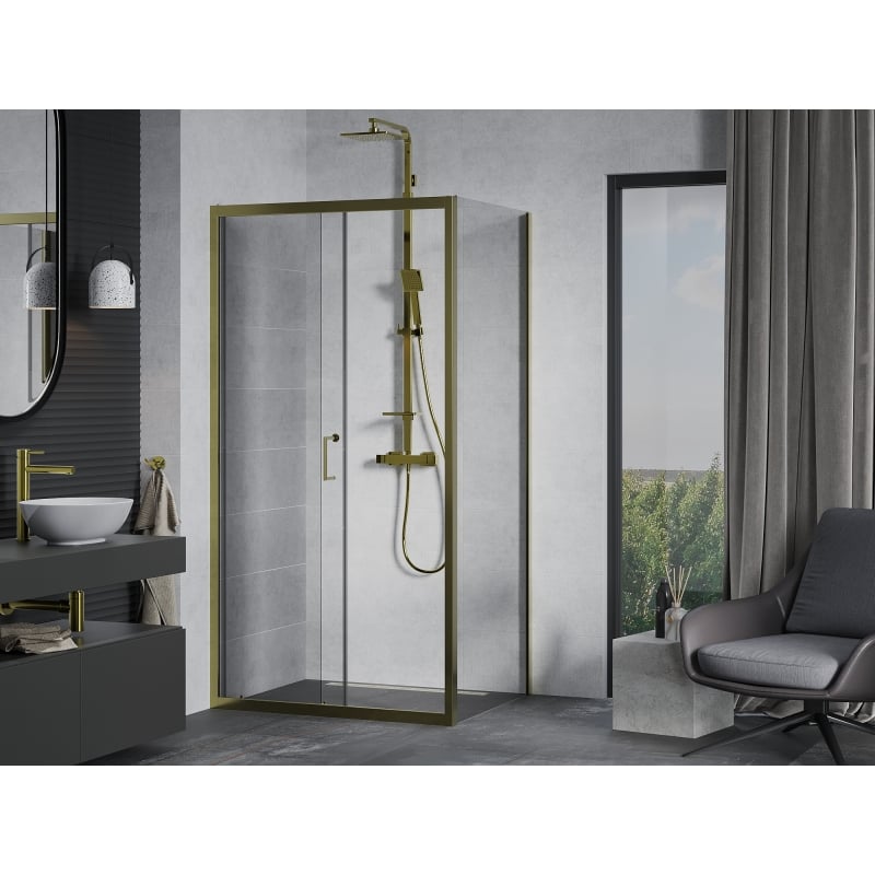 Mexen Apia cabine de douche coulissante 105 x 90 cm, transparent, doré - 840-105-090-50-00