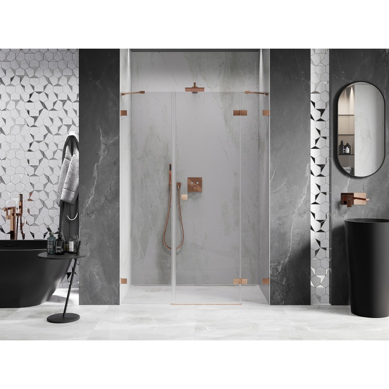 Mexen Lunar parema hinged duššiuks 120 cm, läbipaistev, harjatud vask - 834S-120-050-65-00-P