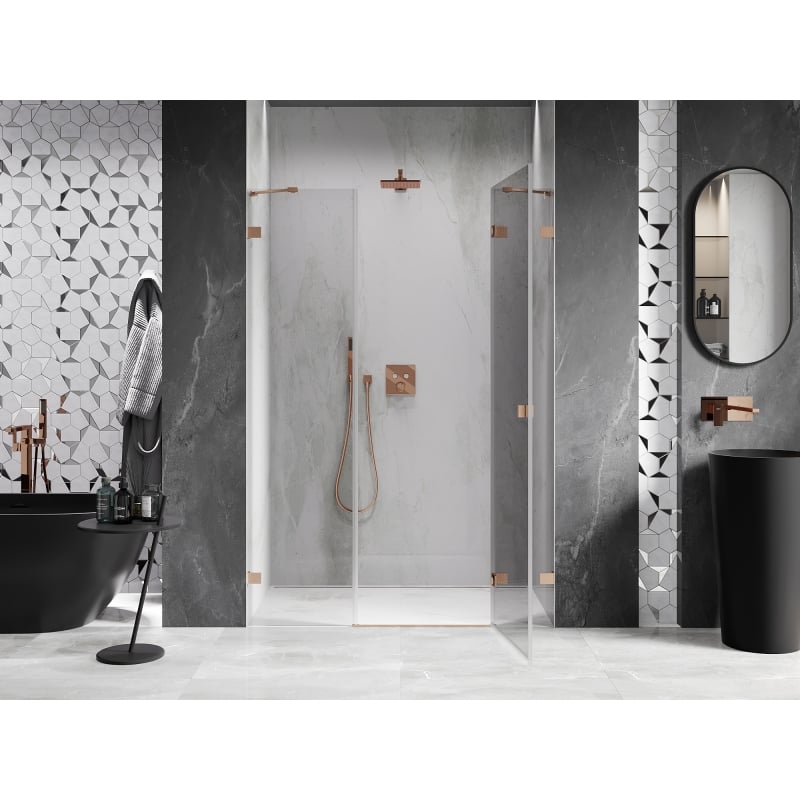 Mexen Lunar right hinged shower door 130 cm, transparent, brushed copper - 834S-130-050-65-00-P