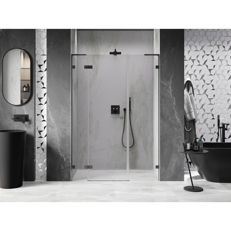 Mexen Lunar L Left Swing Shower Door 130 cm, Transparent, Brushed Gun Gray - 834SL-130-050-66-00-L