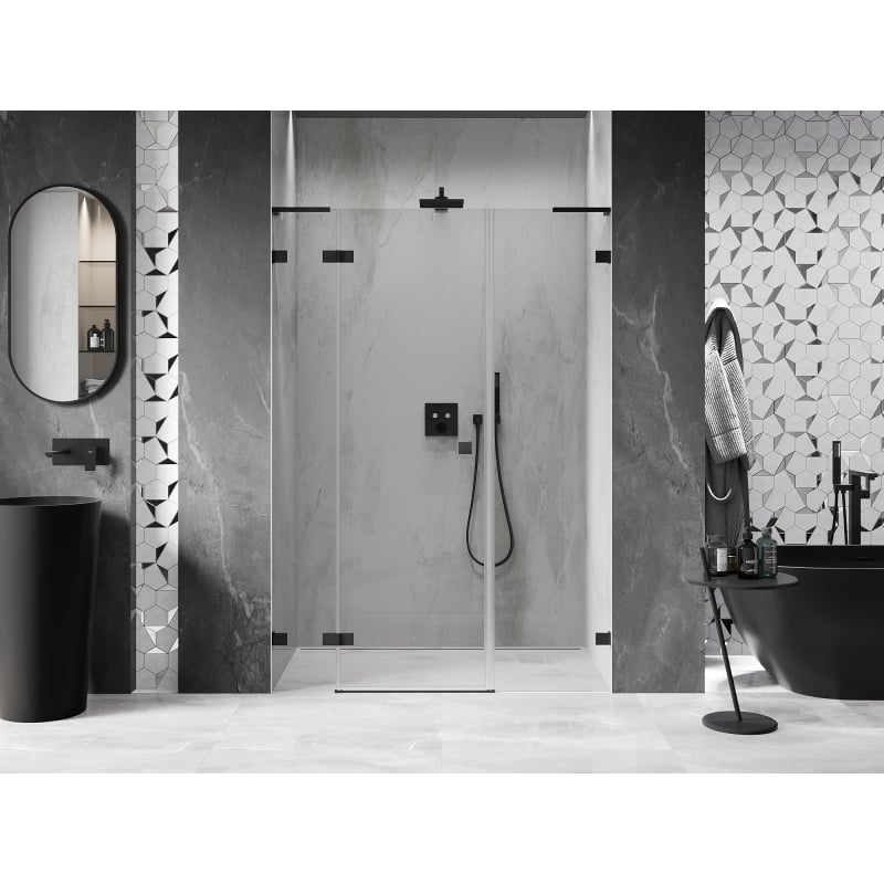Mexen Lunar L drzwi prysznicowe uchylne lewe 160 cm, transparent, czarne - 834SL-160-050-70-00-L